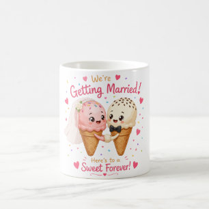 Caneca De Café Anúncio de Noivado do Casal de Sorvete Doce