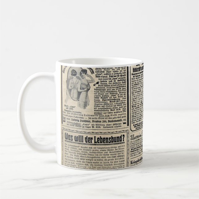Caneca De Café Anúncios antigos em jornais alemães 1917 (Esquerda)