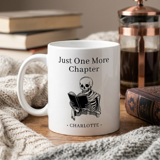 Caneca De Café Apenas Mais Um Capítulo Esqueleto de Leitura Diver (Criador carregado)