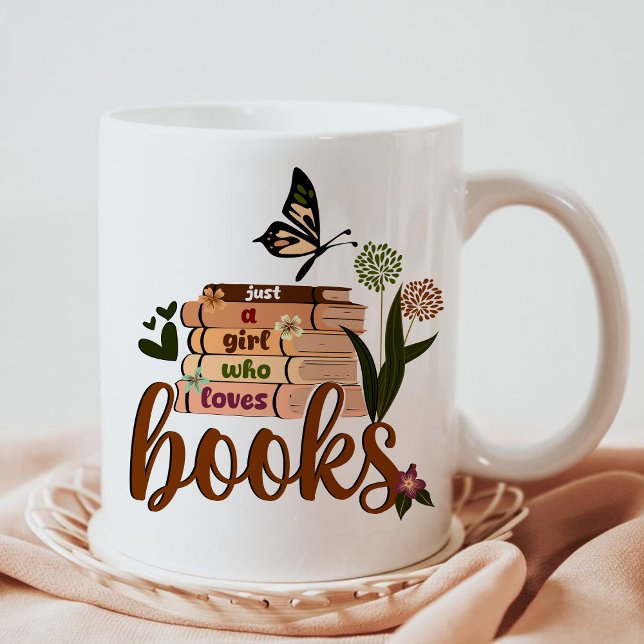 Caneca De Café Apenas uma garota, Livro Lover Livros Florais Lend (JUST A GIRL WHO LOVES BOOKS mug, personalized teacher mug, teacher gift ideas mug,custom teacher mug)
