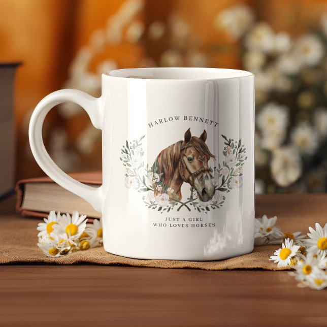 Caneca De Café Apenas uma garota que ama cavalos | Monograma (Criador carregado)