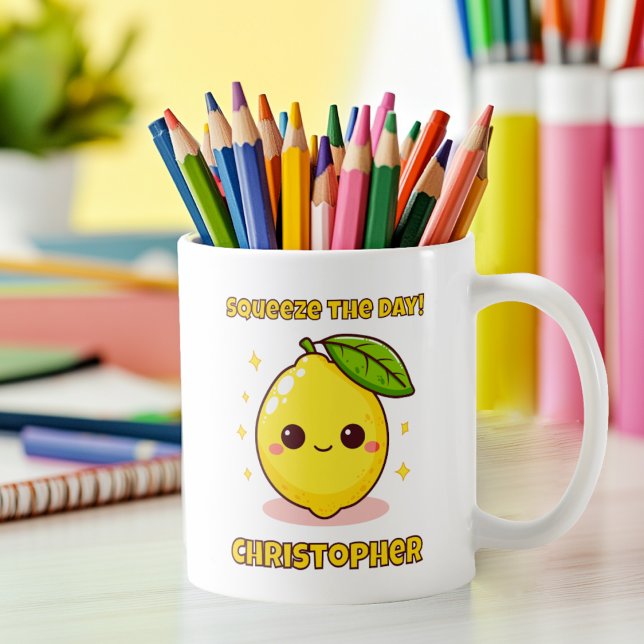 Caneca De Café Aperte o dia em que Kawaii Lemon foi personalizado (Criador carregado)