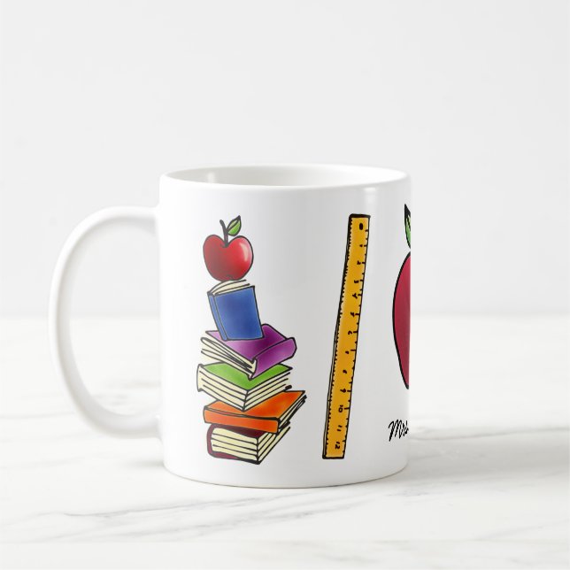 Caneca De Café Apple com pilha de livro adiciona o nome (Esquerda)
