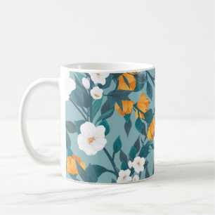 Caneca De Café Apple Floral: Um Padrão De Sangue Motif.