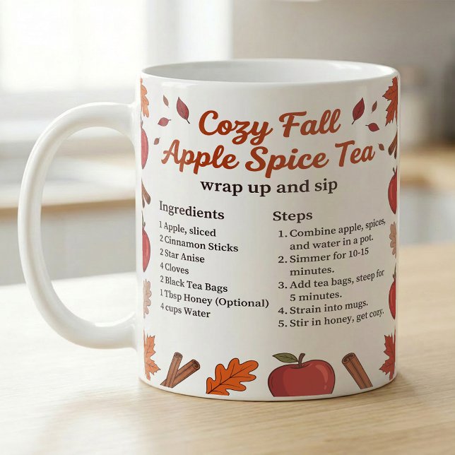 Caneca De Café Apple Spice Tea Recipe Fall Kitchen (Criador carregado)