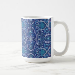 Caneca De Café Apple Stripe Bohemian Boho Arabesque Padrão Azul