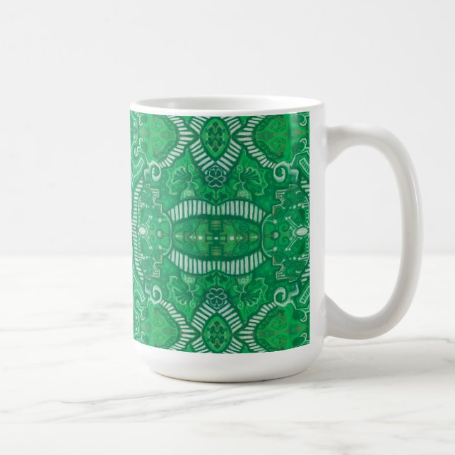 Caneca De Café Apple Stripe Bohemian Boho Arabesque Padrão Verde (Direita)