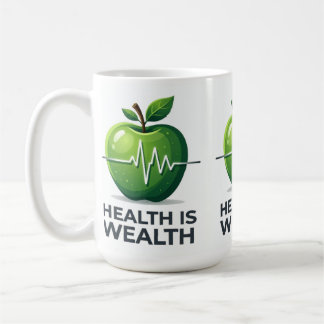 Caneca De Café Apple with Heartbeat Pulse and Health is Wealth
