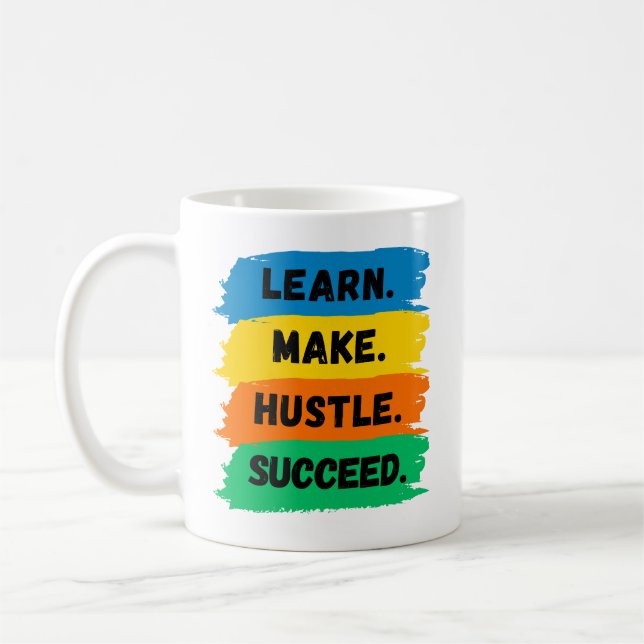 Caneca De Café Aprender, Fazer, Hustle, Suceder, Slogan motivacio (Esquerda)