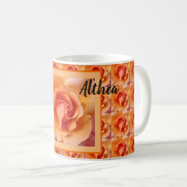 Caneca De Café Apricot Peach Rosa Flower Close (Fechar foto) (Frente Esquerda)