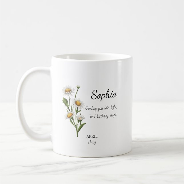 Caneca De Café April Daisy Personalized Birthday (Esquerda)