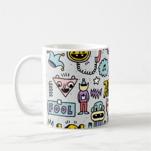 Caneca De Café April Fools: Conjunto Colorido de Dótulos.