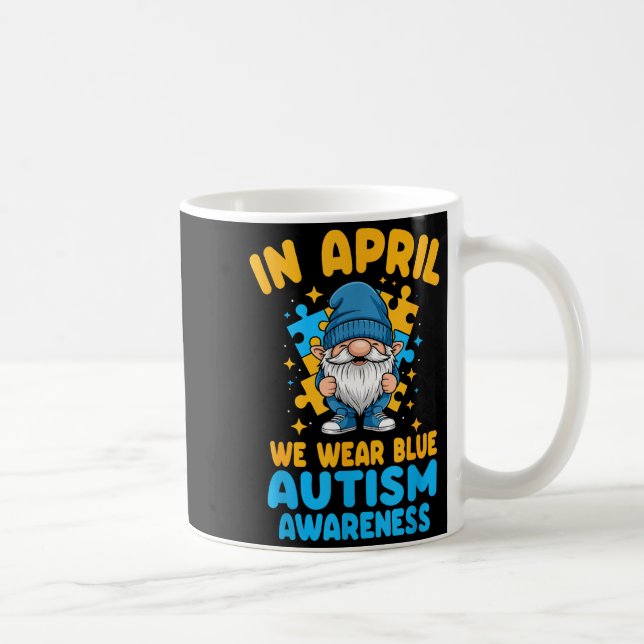 Caneca De Café April wear blue autism acceptance gnome puzzle  (Direita)