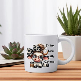 Caneca De Café Aproveite a vida com uma vaca em café
