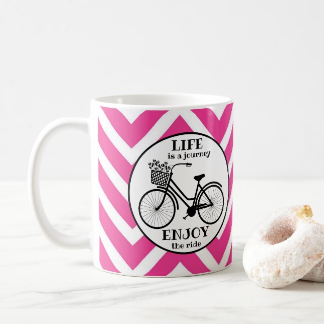 Caneca De Café Aproveite o passeio | Bicicleta Com Flores Motivac (Com Donut)