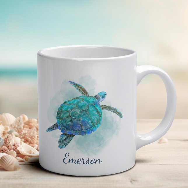 Caneca De Café Aqua Azul Aqua Azul-Turtle do Mar Personalizado (Criador carregado)