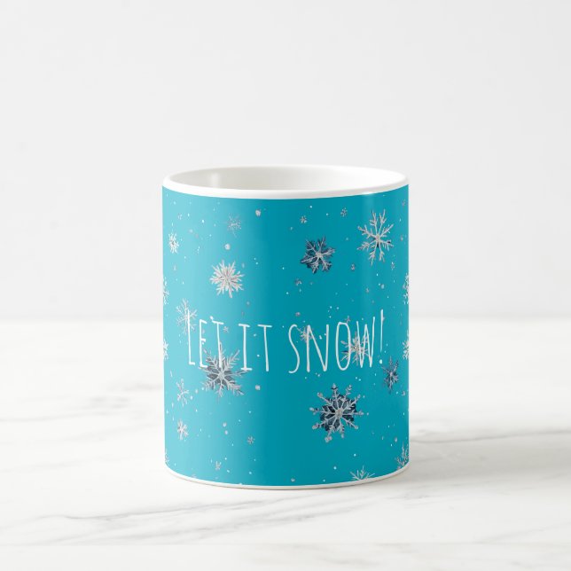 Caneca De Café Aqua Azul Prata Branco Natal Flocos de Neve (Centro)