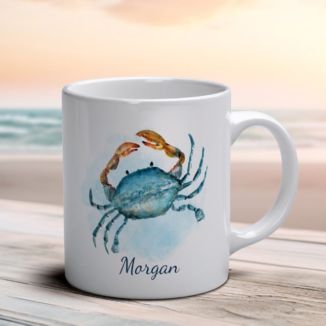 Caneca De Café Aqua Blue Crab Personalizado Costeiro Aqua (Criador carregado)