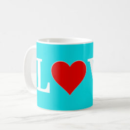 Caneca De Café Aqua Blue LOVE Moderno Elegante