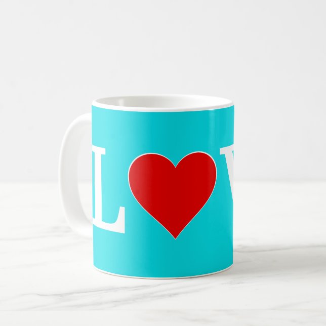 Caneca De Café Aqua Blue LOVE Moderno Elegante (Frente Esquerda)