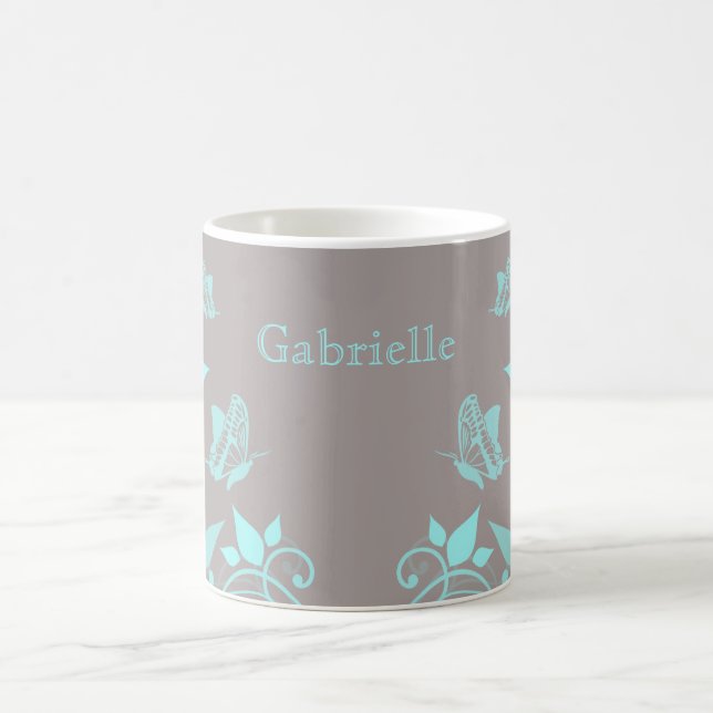 Caneca De Café Aqua Butterfly Floral Mug (Centro)