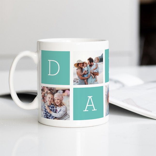 Caneca De Café Aqua | Colagem de fotos do Pai 5 personalizado (Criador carregado)