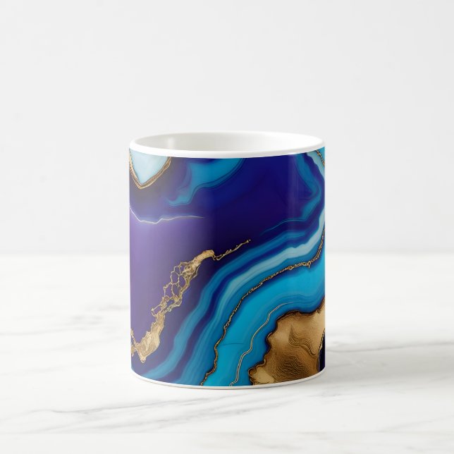 Caneca De Café Aqua Dourada Azul Veias Púrpuras Agate (Centro)