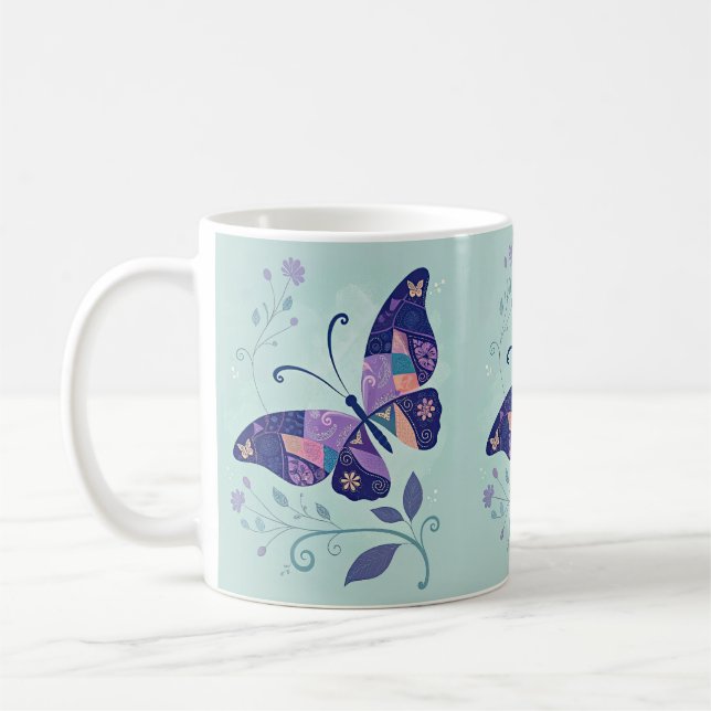Caneca De Café Aqua e borboleta púrpura (Esquerda)