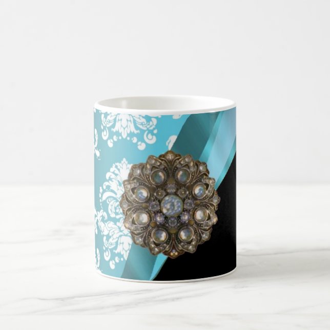 Caneca De Café Aqua e damasco branco com gema de cristal falso (Centro)