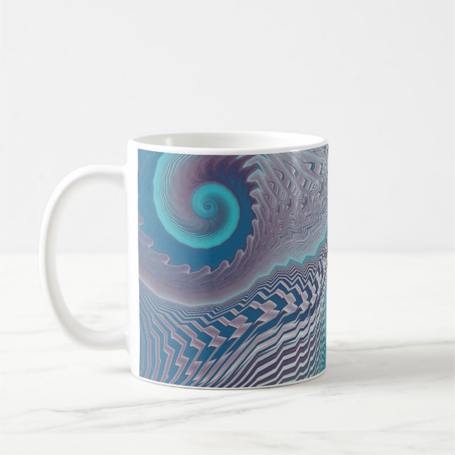Caneca De Café Aqua e Taupe Oceanic Swirls Abstrato (Esquerda)