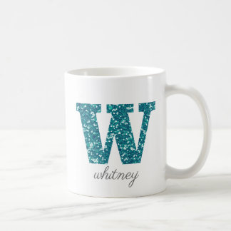 Caneca De Café Aqua Glitter - Letra W name Mug