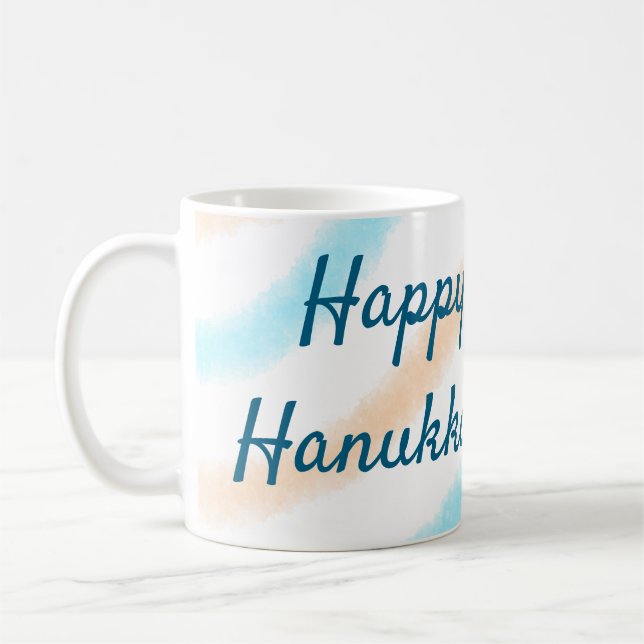 Caneca De Café Aqua laranja feliz Hanukkah adiciona mensagem de t (Esquerda)