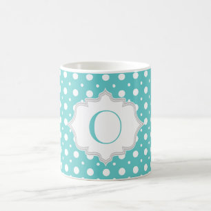 Caneca De Café Aqua moderno, monograma branco do teste padrão de