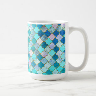 Caneca De Café Aqua Teal Dourado Padrão do Azulejo marroquino Ori