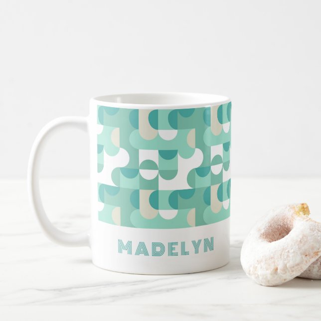 Caneca De Café Aqua Teal Seafoam Mint Green Midsecter Patter (Com Donut)
