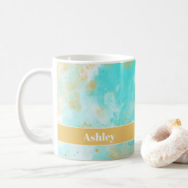 Caneca De Café Aqua Watercolor Wash e Mug de Nome Personalizável