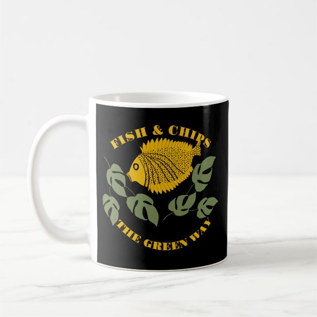Caneca De Café Aquaponics Fish & Chips the Green Way Black (Esquerda)