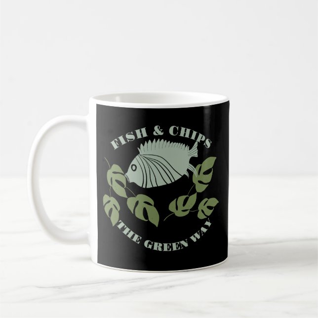 Caneca De Café Aquaponics Fish & Chips the Green Way Black (Esquerda)