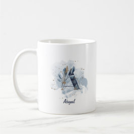 Caneca De Café Aquarela Azul Letra Inicial Personalizada Nome A