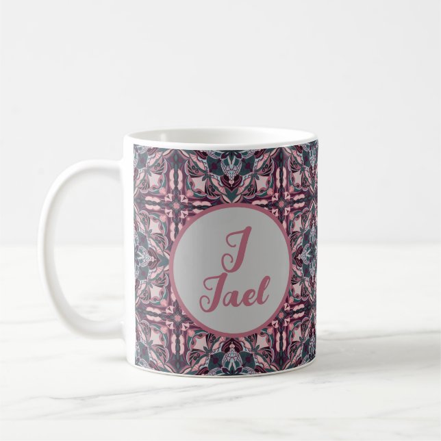 Caneca De Café Aquarela Azulejo Rosa Espanhol Personalizado (Esquerda)