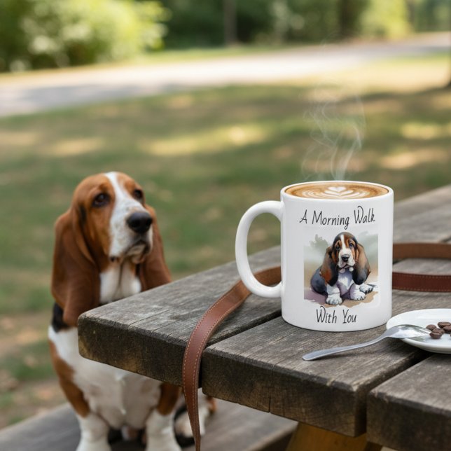 Caneca De Café Aquarela Basset Hound Personalizado (Criador carregado)