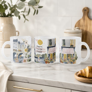 Caneca De Café Aquarela Bonjour Belo Paris