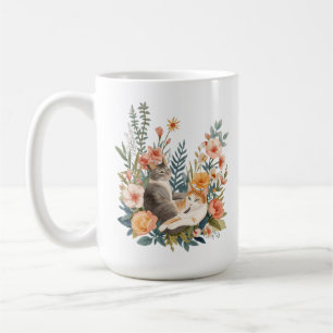 Caneca De Café Aquarela Botânica Gatos Casa Encantada Arte de Gat