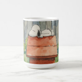 Caneca De Café Aquarela Cachorro Dormindo na Casa Vermelha Arte