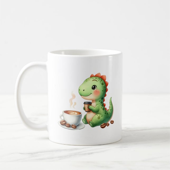 Caneca De Café aquarela Café bebendo de Dinossauro Cinto T Rex (Esquerda)