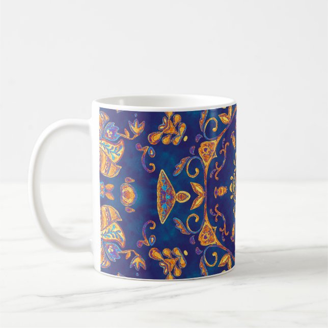 Caneca De Café Aquarela Caleidoscópio Mandala Design Oriental. (Esquerda)