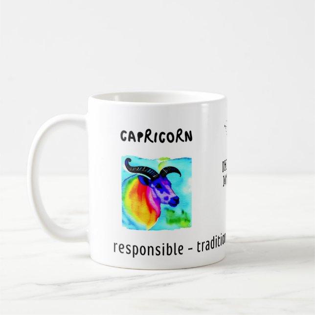 Caneca De Café aquarela Capricórnio zodiano e características (Esquerda)