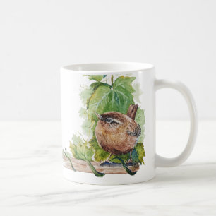 Caneca De Café Aquarela Casa de Vinho Folhas de Parreira Pássaro