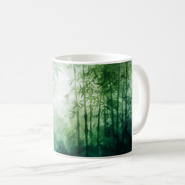 Caneca De Café Aquarela da Floresta de Bambu (Frente Esquerda)