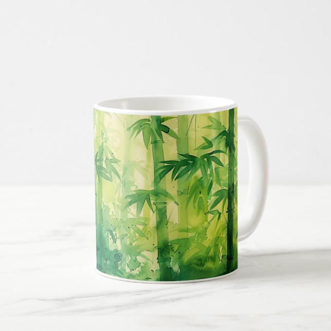 Caneca De Café Aquarela da Floresta de Bambu (Frente Esquerda)
